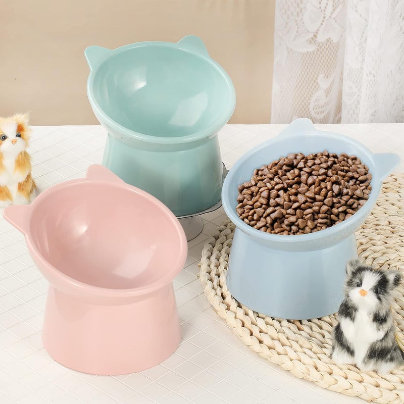 Hsei 6 Pcs Raised Cat Food Bowls 15 Degrees Elevated Cat Bowls Anti Vomiting Tilted Raised Whisker Friendly Pet Dish Plastic Slanted Stand for Indoor Pet Food Water Feeder(Bright Color) - Image 2